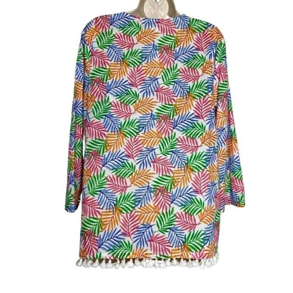Talbots Leafy Print Popover Tunic top Size XL Long Sleeve Tassels Hem Tropical - Picture 5 of 8